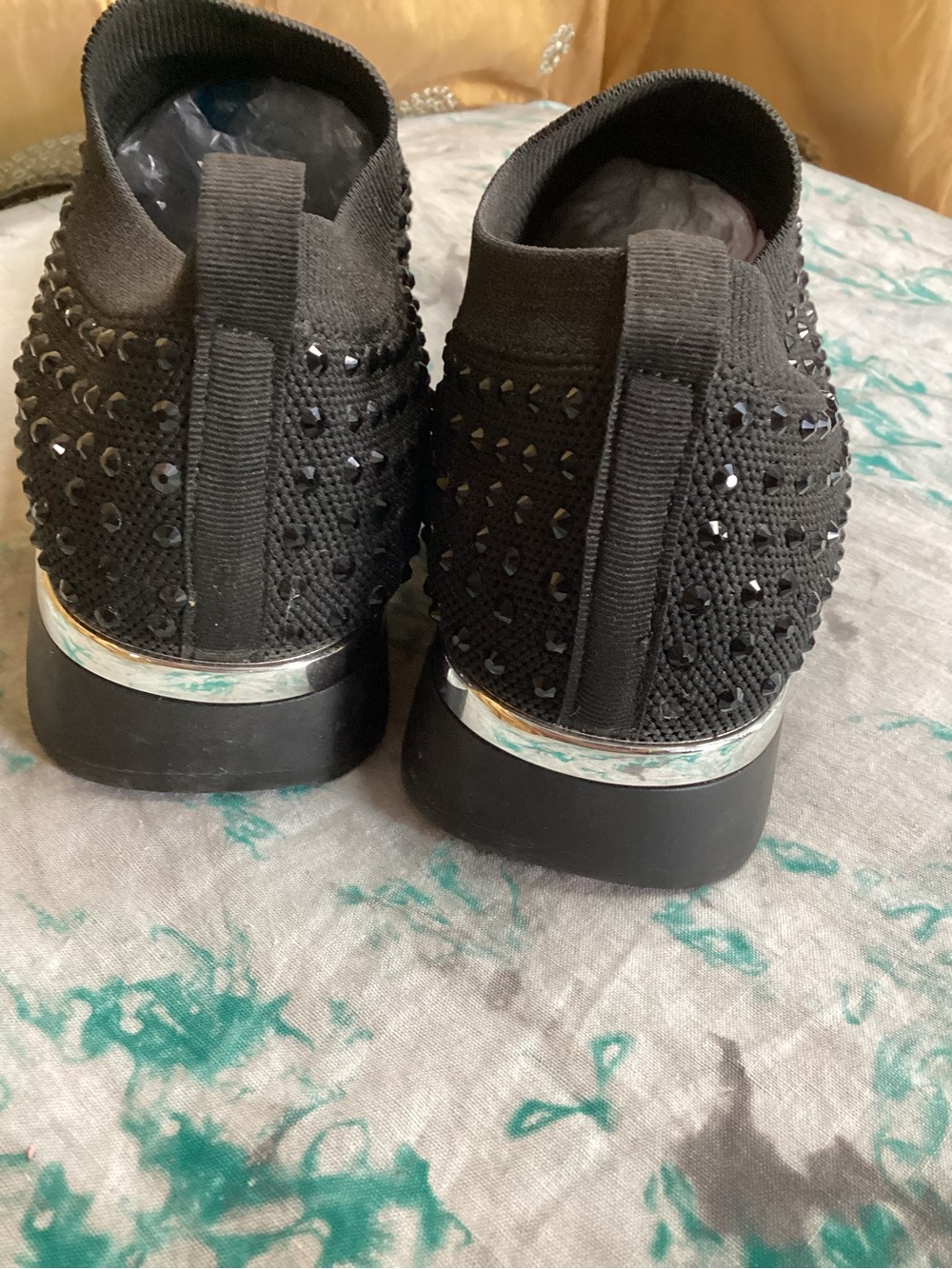 Blk Cameron Jewel Jogger Slip-On Knit Sock Sneakers w/ Glass Gem Studs EUC 9.5 - Picture 4 of 9